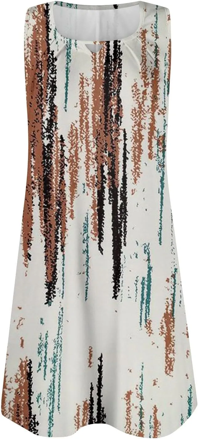 Womens Casual Crew Neck Tank Dresses Floral Hawaiian Beach 2025 Spring Summer Sundress Vacation Sleeveless Dress