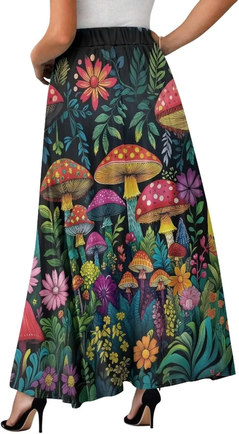 Women's Casual Maxi Skirt Long Skirts with Pockets Fashion Ankle Length Skirt Flowy Breathable Party Dress