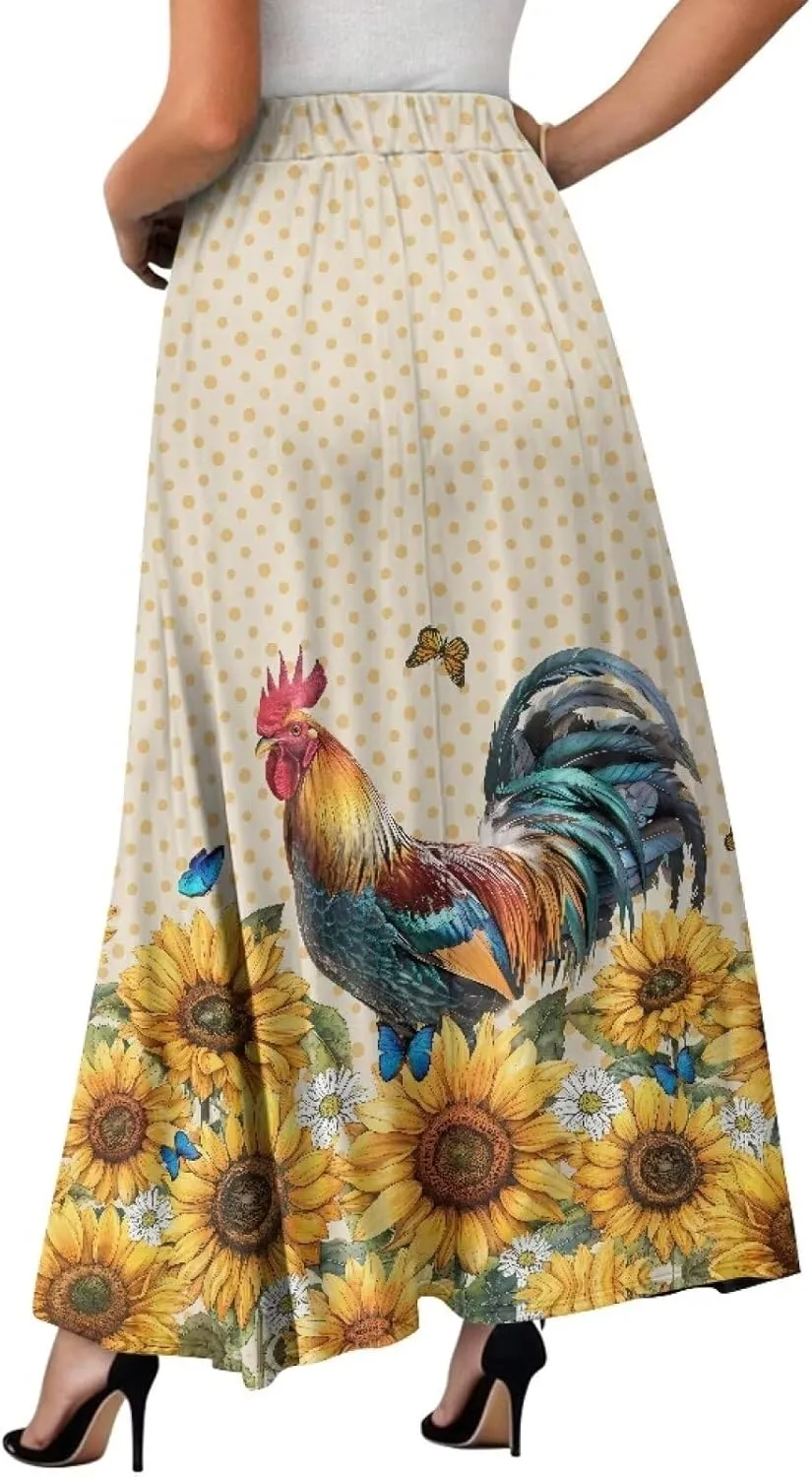 Women's Casual Maxi Skirt Long Skirts with Pockets Fashion Ankle Length Skirt Flowy Breathable Party Dress