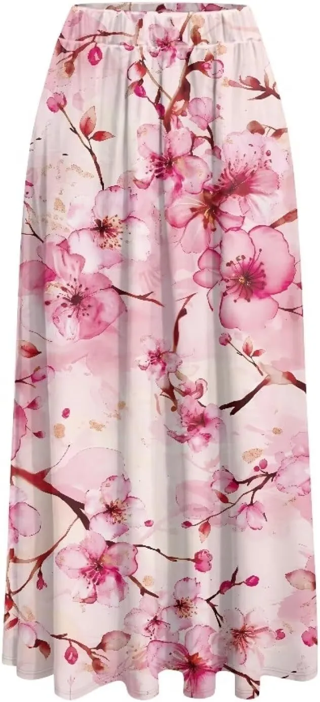 Women's Casual Maxi Skirt Long Skirts with Pockets Fashion Ankle Length Skirt Flowy Breathable Party Dress