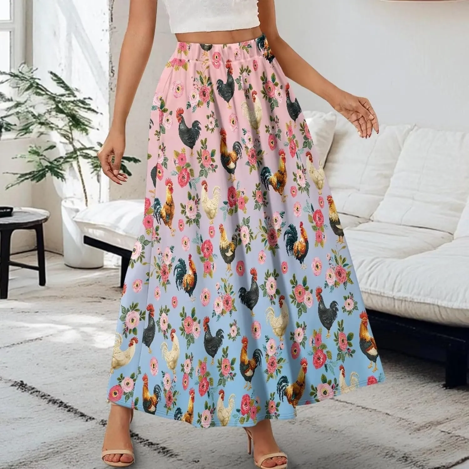 Women's Casual Maxi Skirt Long Skirts with Pockets Fashion Ankle Length Skirt Flowy Breathable Party Dress