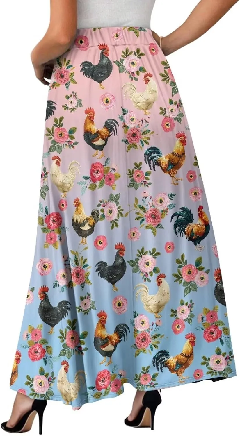 Women's Casual Maxi Skirt Long Skirts with Pockets Fashion Ankle Length Skirt Flowy Breathable Party Dress