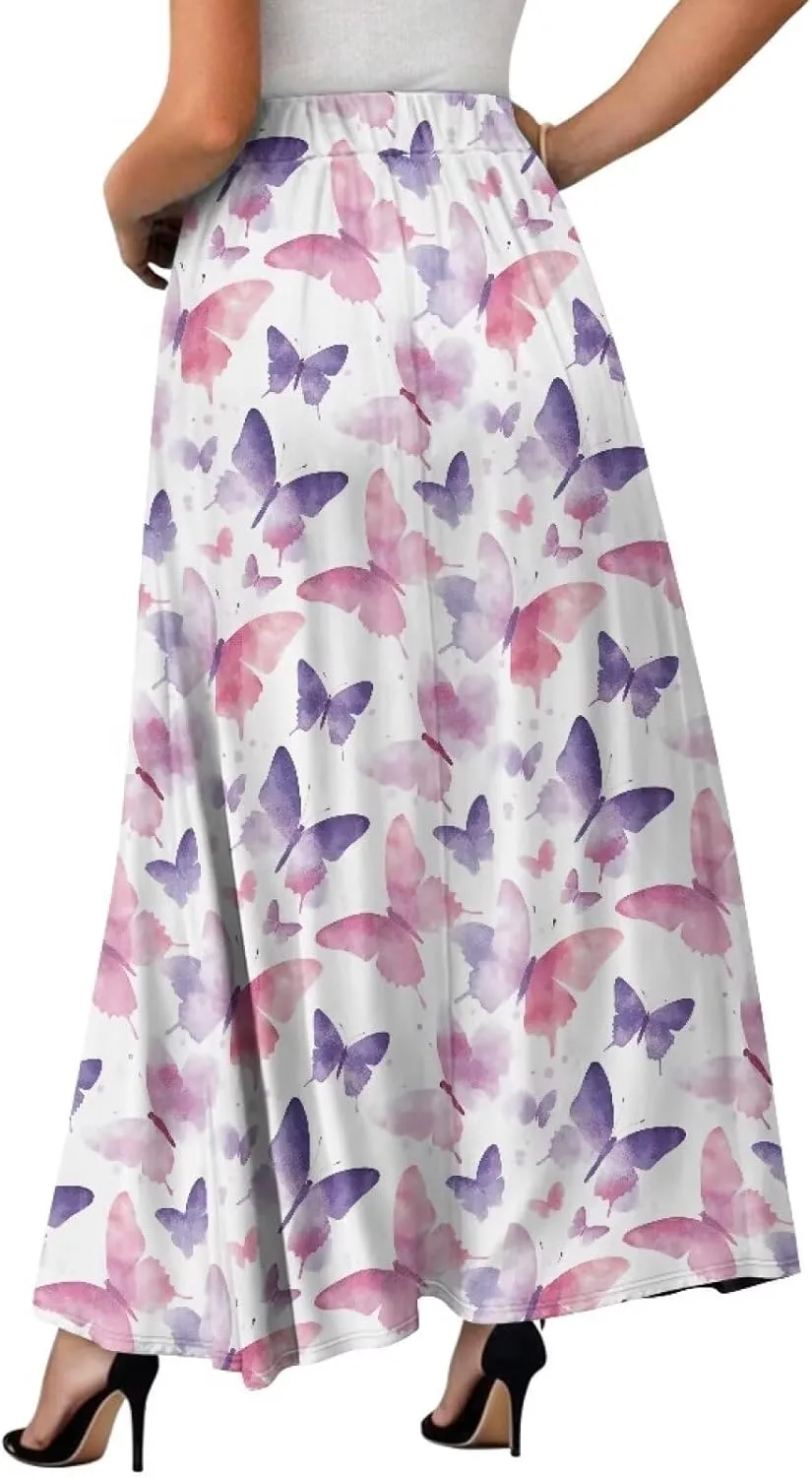 Women's Casual Maxi Skirt Long Skirts with Pockets Fashion Ankle Length Skirt Flowy Breathable Party Dress