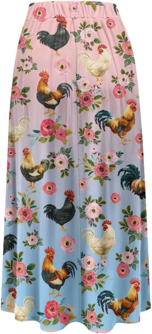 Women's Casual Maxi Skirt Long Skirts with Pockets Fashion Ankle Length Skirt Flowy Breathable Party Dress