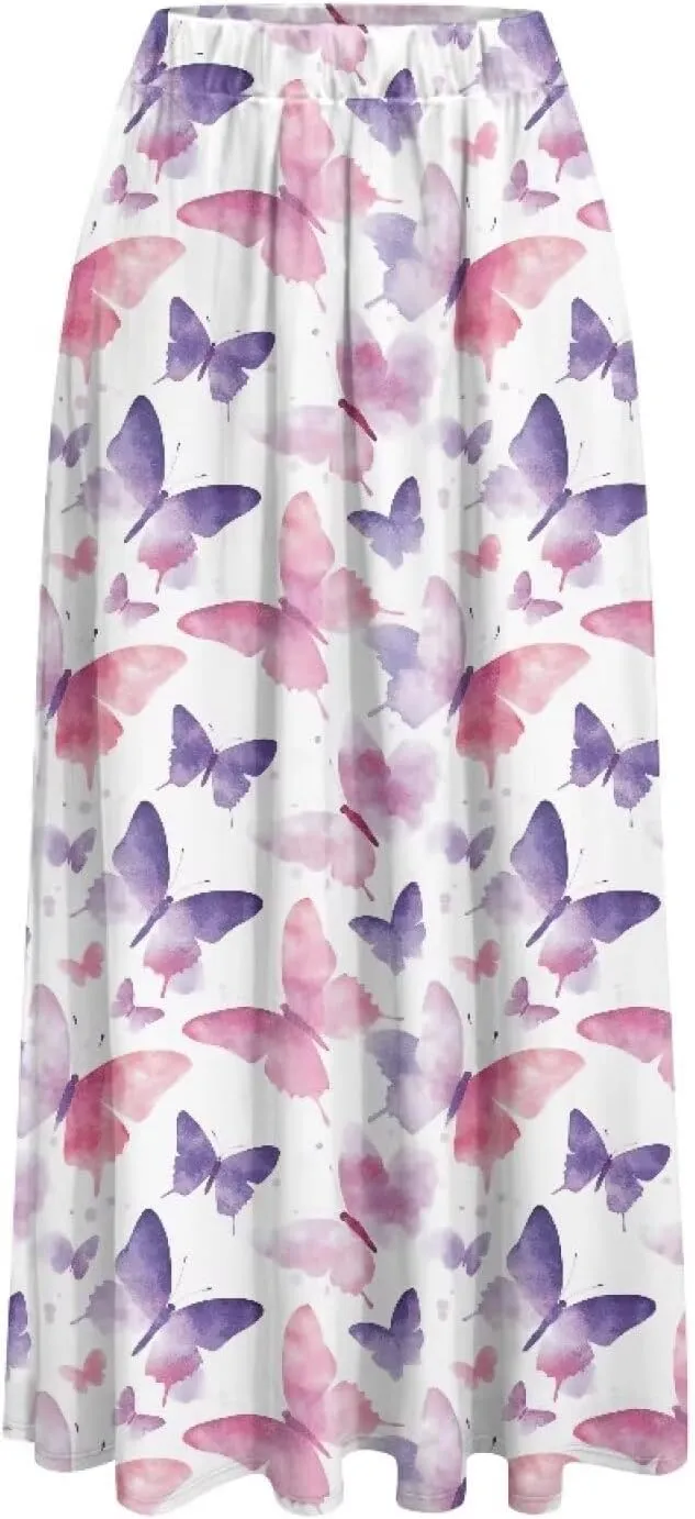 Women's Casual Maxi Skirt Long Skirts with Pockets Fashion Ankle Length Skirt Flowy Breathable Party Dress