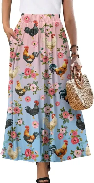 Women's Casual Maxi Skirt Long Skirts with Pockets Fashion Ankle Length Skirt Flowy Breathable Party Dress