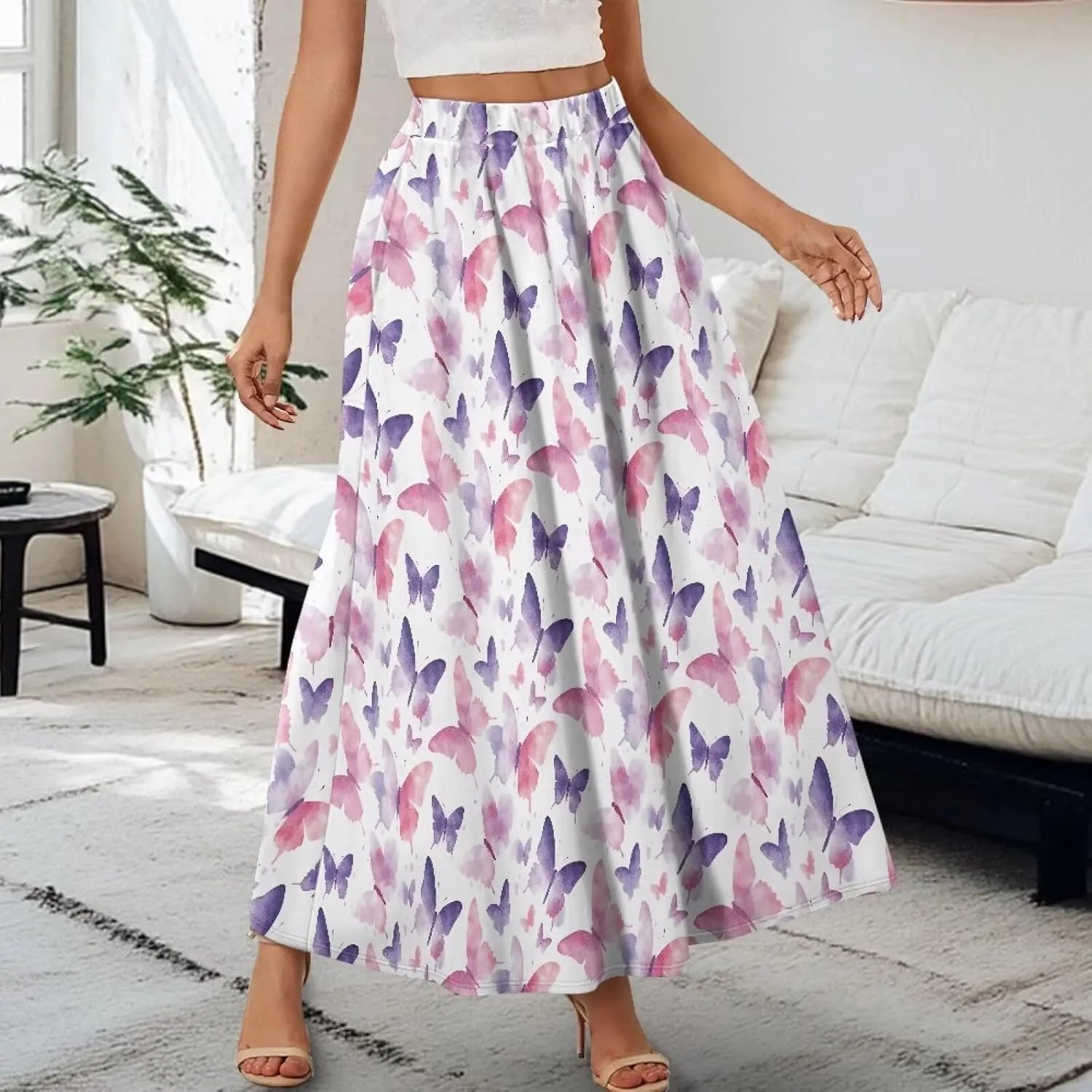 Women's Casual Maxi Skirt Long Skirts with Pockets Fashion Ankle Length Skirt Flowy Breathable Party Dress