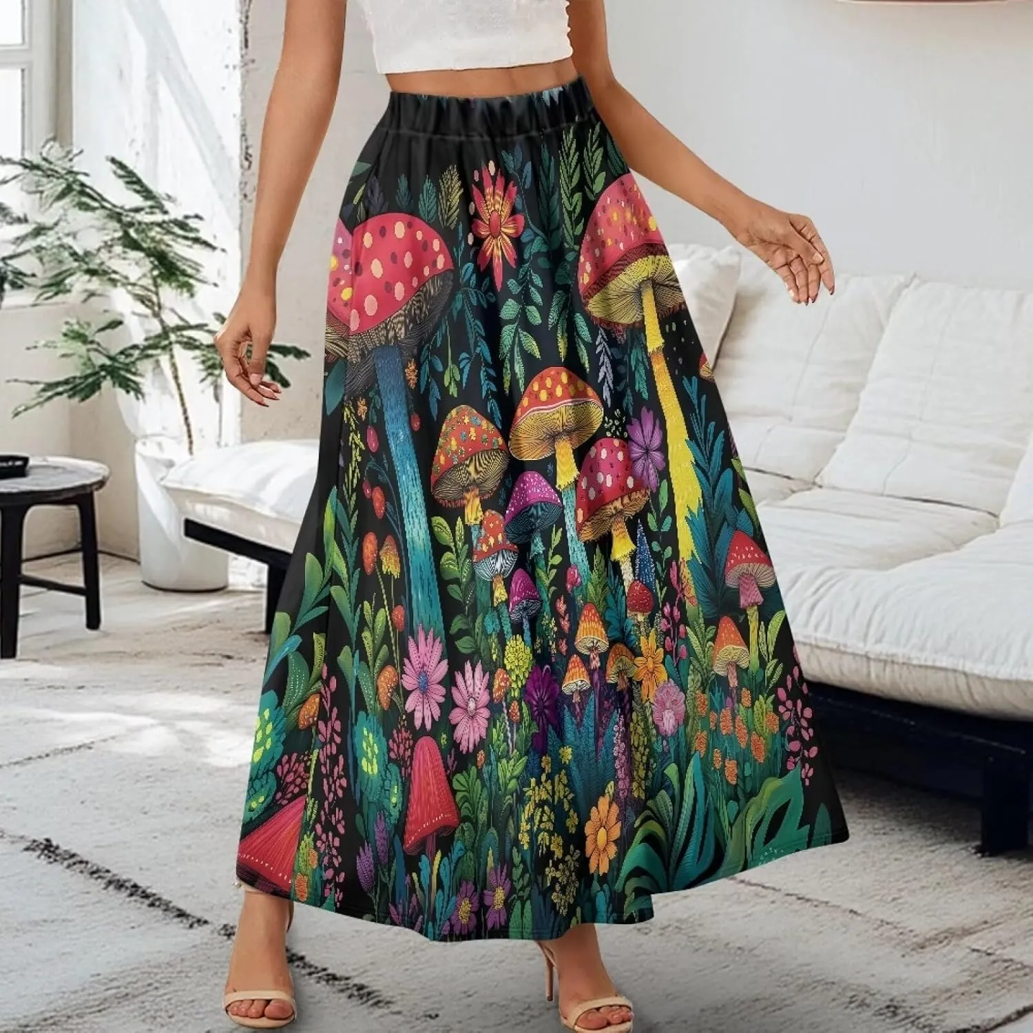 Women's Casual Maxi Skirt Long Skirts with Pockets Fashion Ankle Length Skirt Flowy Breathable Party Dress