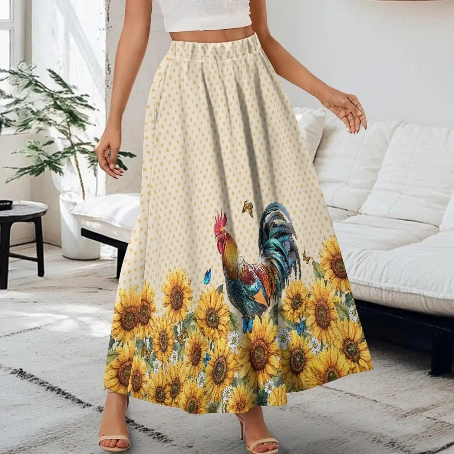 Women's Casual Maxi Skirt Long Skirts with Pockets Fashion Ankle Length Skirt Flowy Breathable Party Dress
