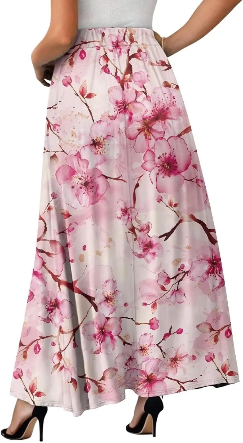 Women's Casual Maxi Skirt Long Skirts with Pockets Fashion Ankle Length Skirt Flowy Breathable Party Dress