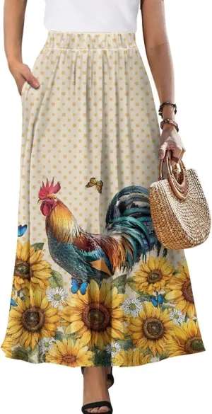 Women's Casual Maxi Skirt Long Skirts with Pockets Fashion Ankle Length Skirt Flowy Breathable Party Dress