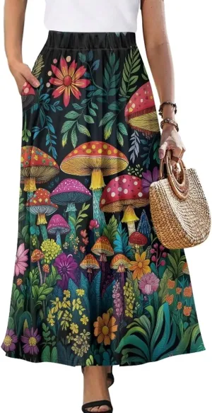 Women's Casual Maxi Skirt Long Skirts with Pockets Fashion Ankle Length Skirt Flowy Breathable Party Dress