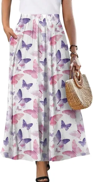 Women's Casual Maxi Skirt Long Skirts with Pockets Fashion Ankle Length Skirt Flowy Breathable Party Dress