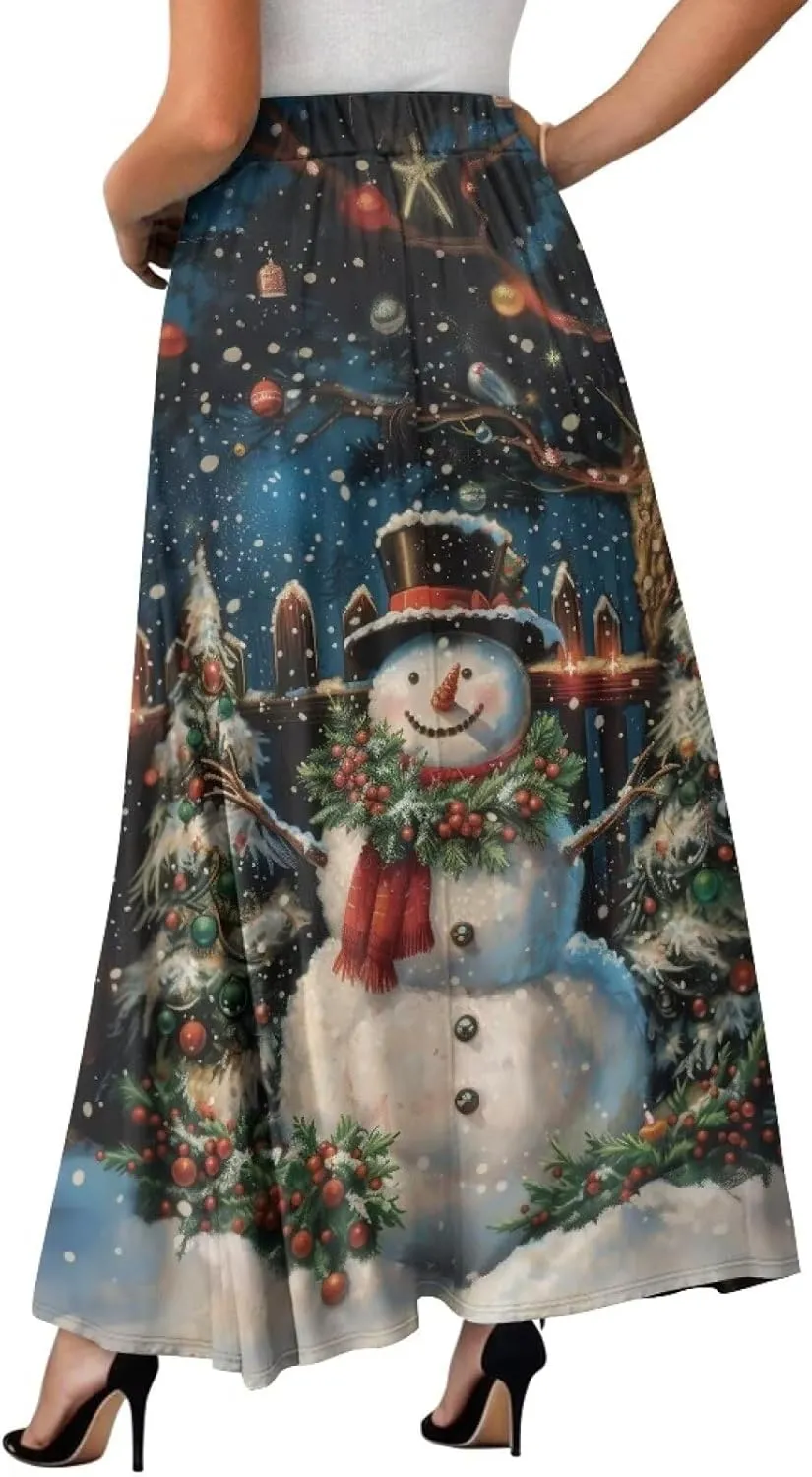 Women's Casual Maxi Skirt with Pockets Lightweight Long Skirts Flowy Swing High Waist Pleated Ankle Length