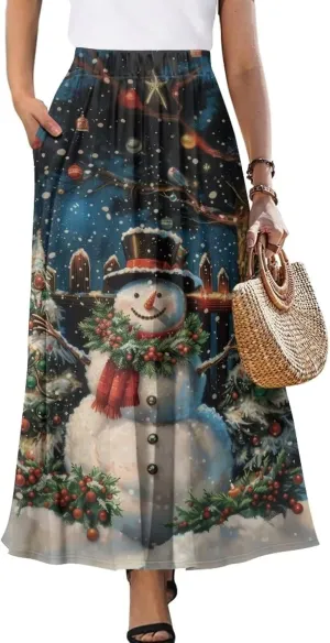 Women's Casual Maxi Skirt with Pockets Lightweight Long Skirts Flowy Swing High Waist Pleated Ankle Length