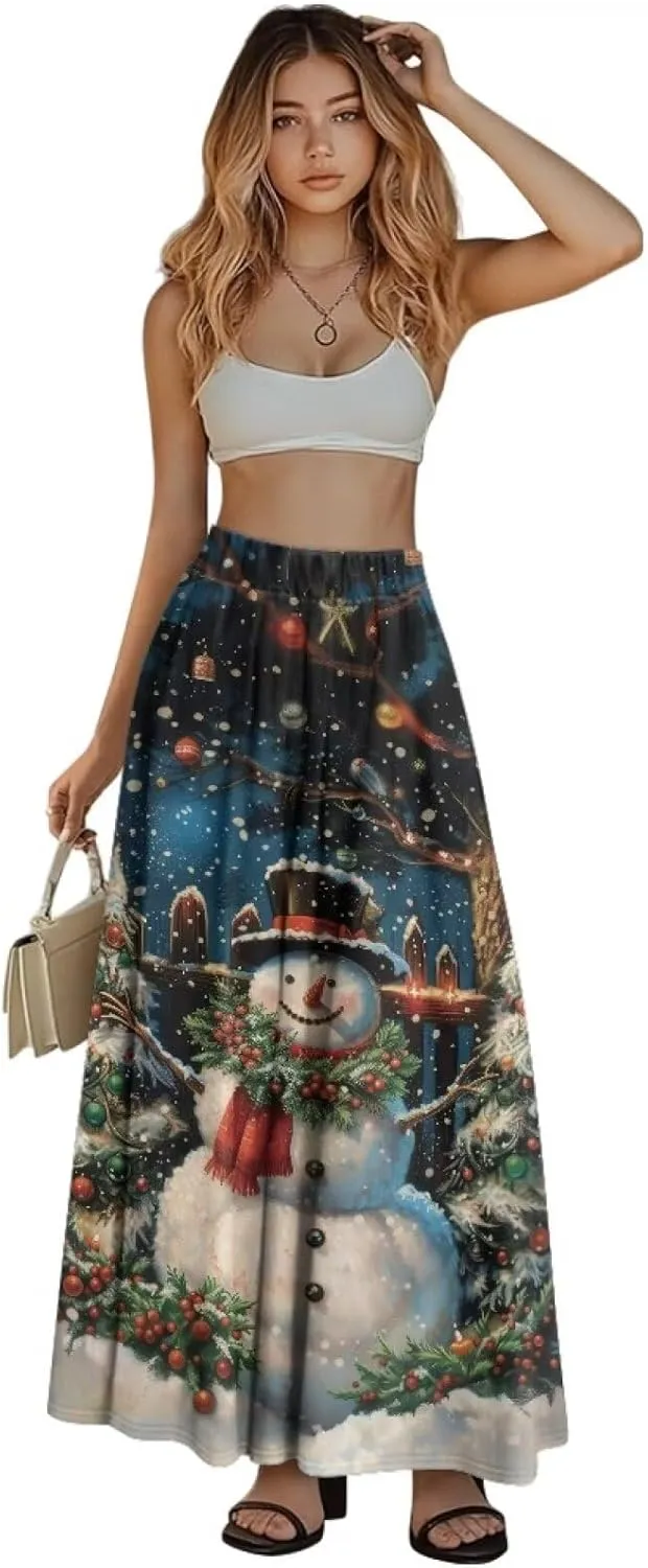 Women's Casual Maxi Skirt with Pockets Lightweight Long Skirts Flowy Swing High Waist Pleated Ankle Length