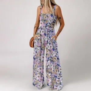 Womens Casual Print Sleeveless Overalls Jumpsuits