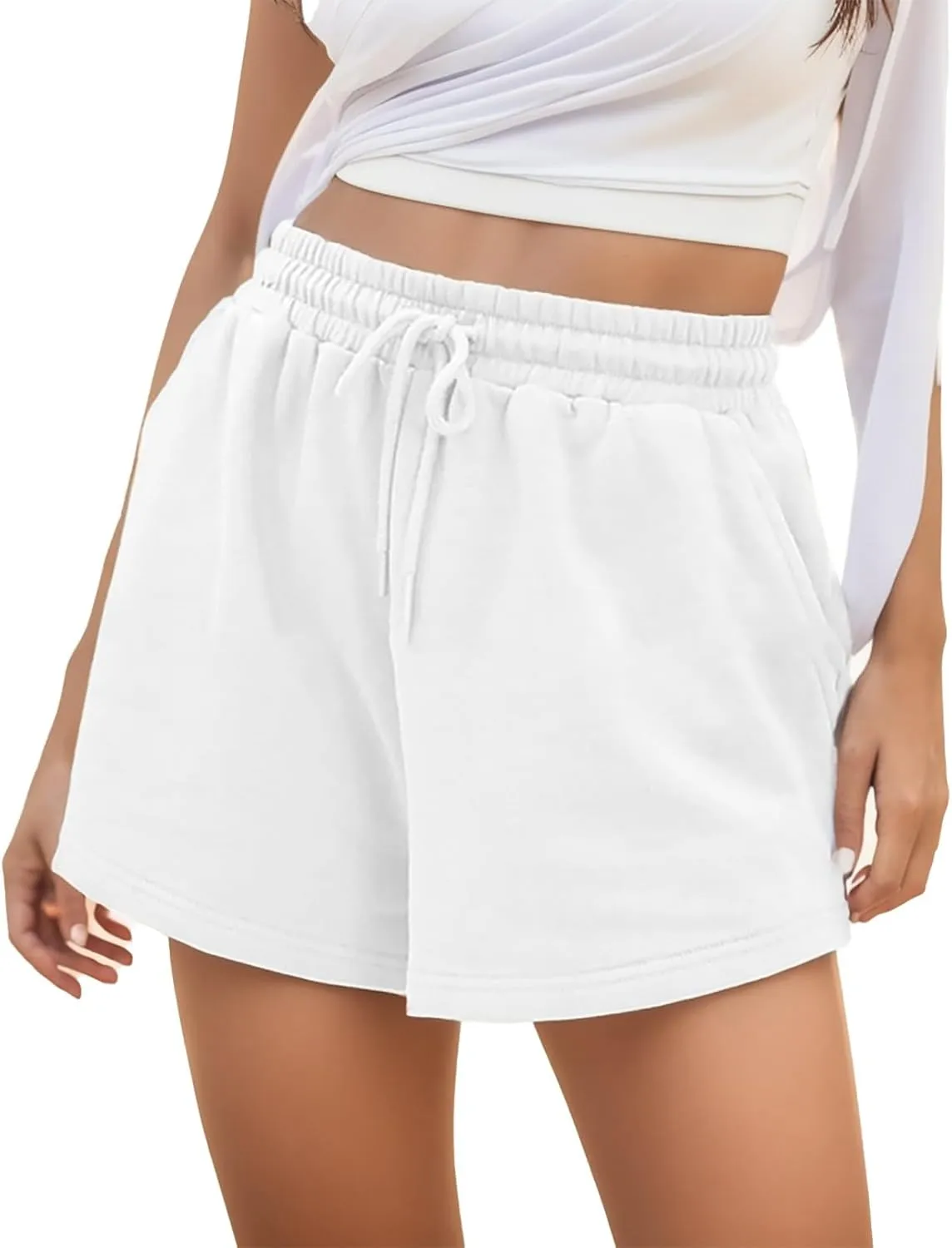 Women's Casual Sweat Shorts with Pockets Cotton French Elastic Waist Drawstring Summer Workout Lounge Shorts 2024
