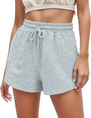 Women's Casual Sweat Shorts with Pockets Cotton French Elastic Waist Drawstring Summer Workout Lounge Shorts 2024