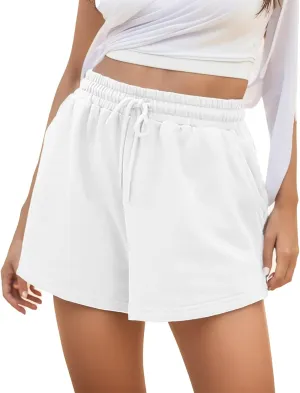 Women's Casual Sweat Shorts with Pockets Cotton French Elastic Waist Drawstring Summer Workout Lounge Shorts 2024