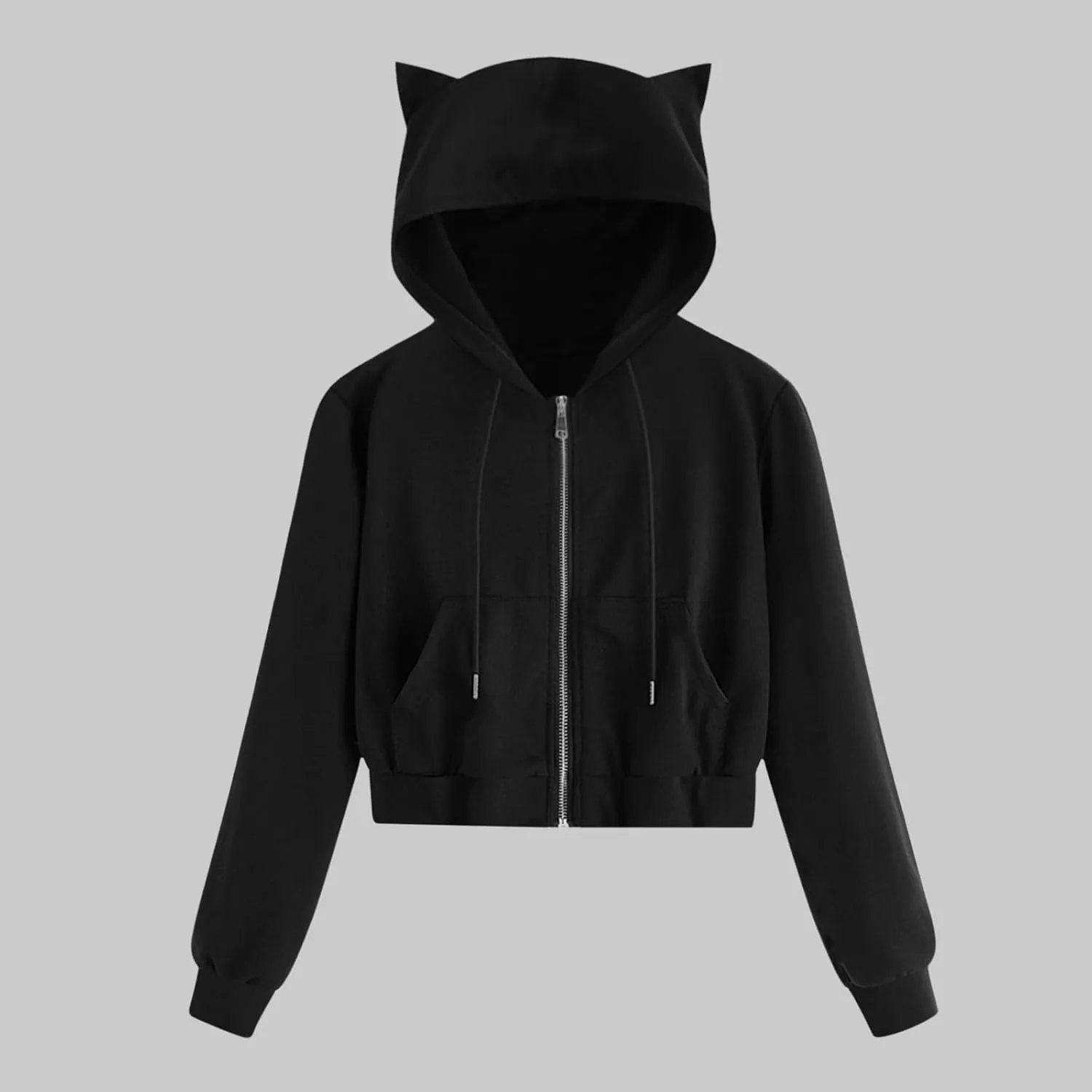Women's Cat Ear Hoodie Full Zip Crop Sweatshirt Long Sleeve Cute Jacket Casual Coat 2024 Fashion Fall Outfits