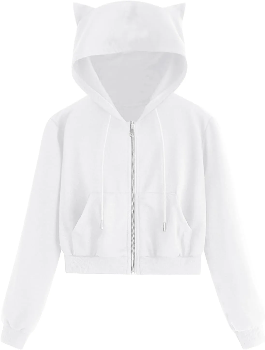 Women's Cat Ear Hoodie Full Zip Crop Sweatshirt Long Sleeve Cute Jacket Casual Coat 2024 Fashion Fall Outfits