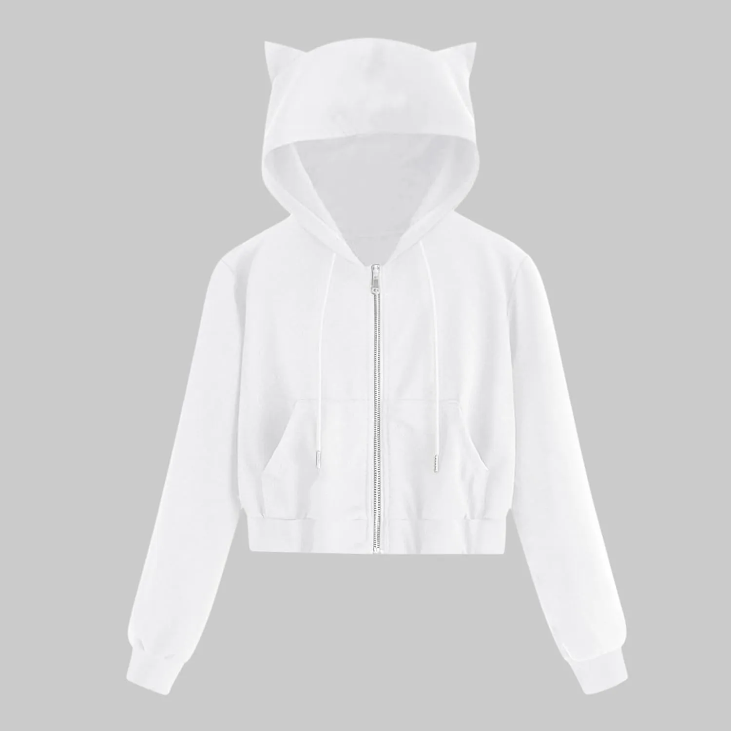Women's Cat Ear Hoodie Full Zip Crop Sweatshirt Long Sleeve Cute Jacket Casual Coat 2024 Fashion Fall Outfits