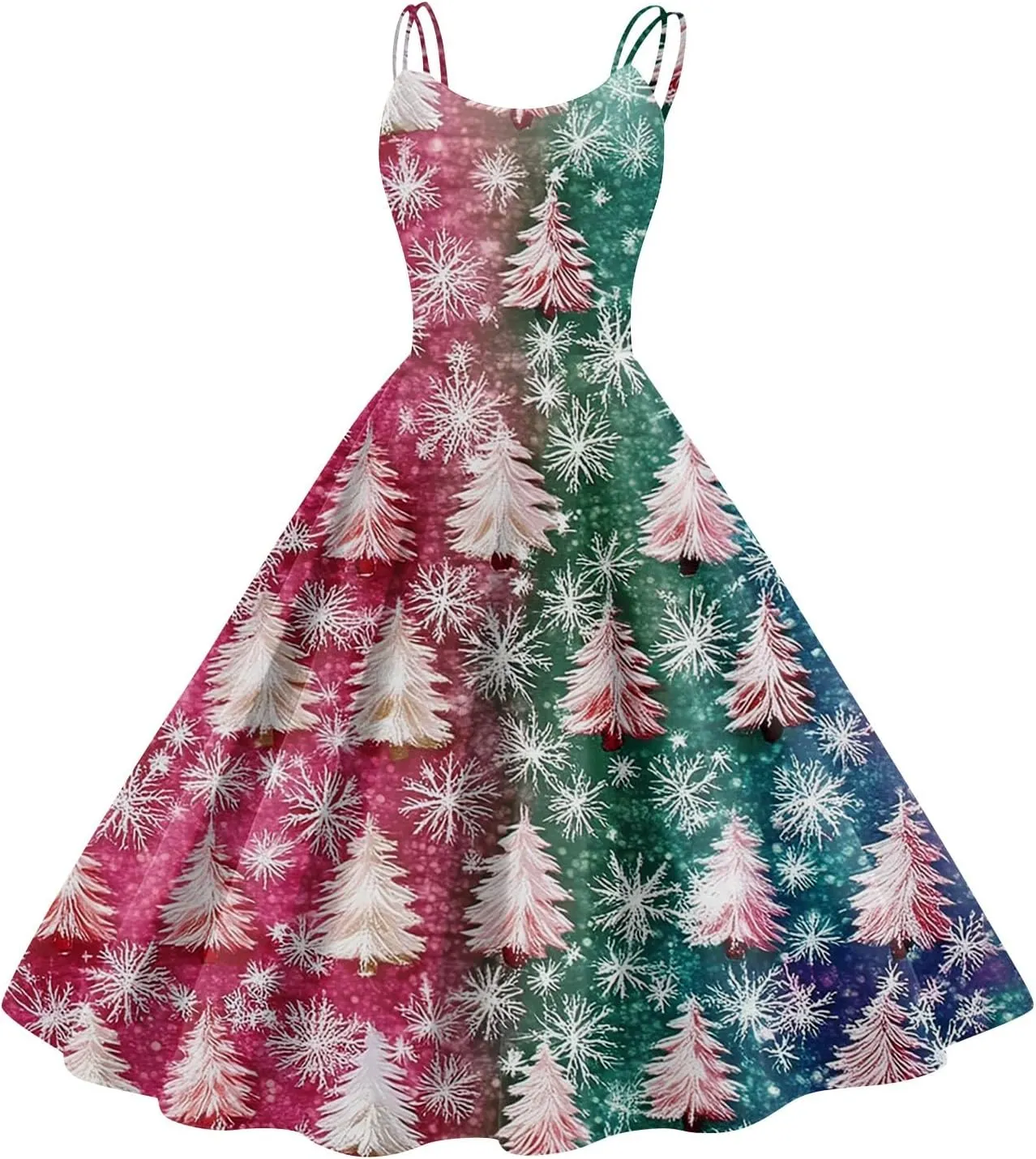 Women's Christmas Dress 1950S Retro Sleeveless Spaghetti Strap Party Dress 2024 Trendy Swing A-Line Flare Dresses