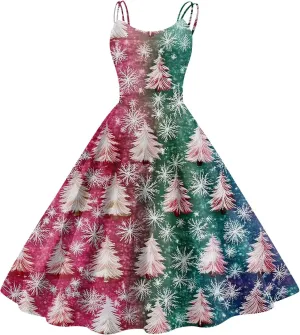 Women's Christmas Dress 1950S Retro Sleeveless Spaghetti Strap Party Dress 2024 Trendy Swing A-Line Flare Dresses