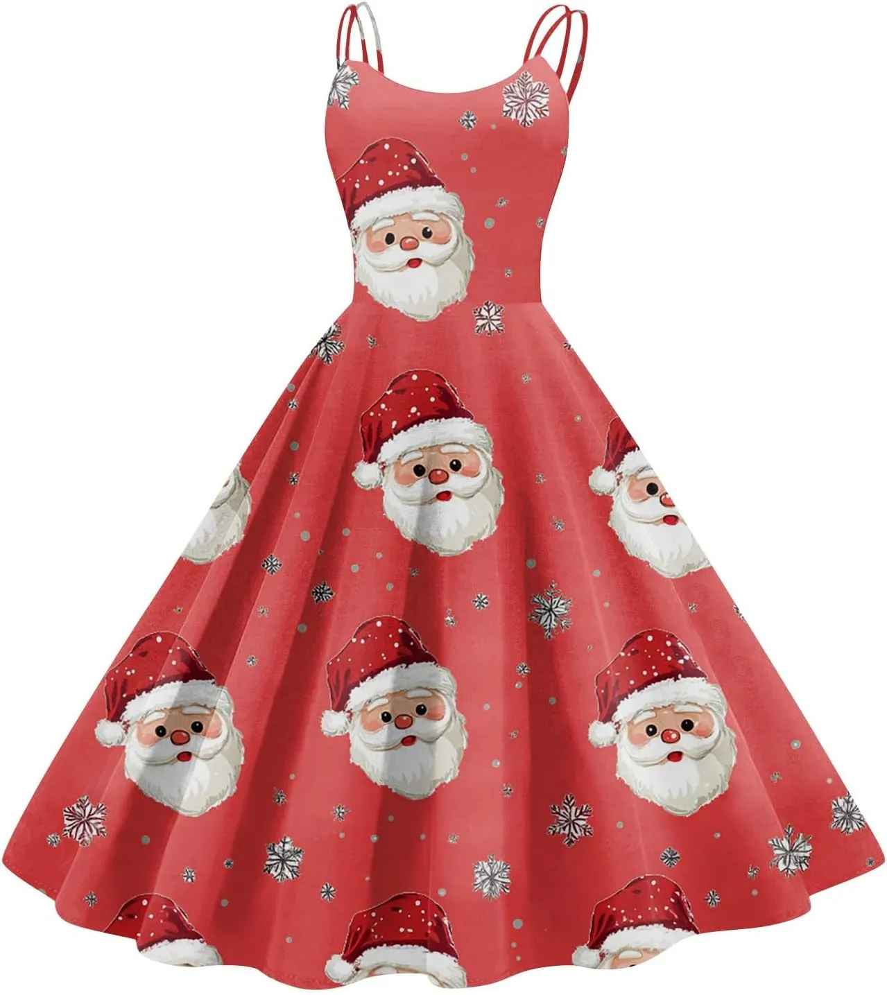 Women's Christmas Dress 1950S Retro Sleeveless Spaghetti Strap Party Dress 2024 Trendy Swing A-Line Flare Dresses