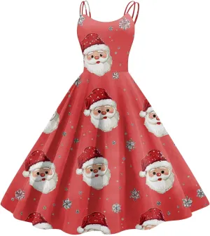 Women's Christmas Dress 1950S Retro Sleeveless Spaghetti Strap Party Dress 2024 Trendy Swing A-Line Flare Dresses