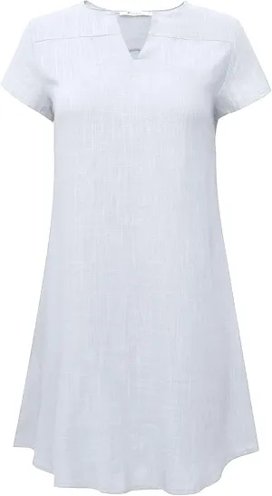 Womens Cotton Linen T Shirt Dress Summer Casual Short Sleeve V Neck Beach A-Line Dress Plus Size Flowy Mini Dresses