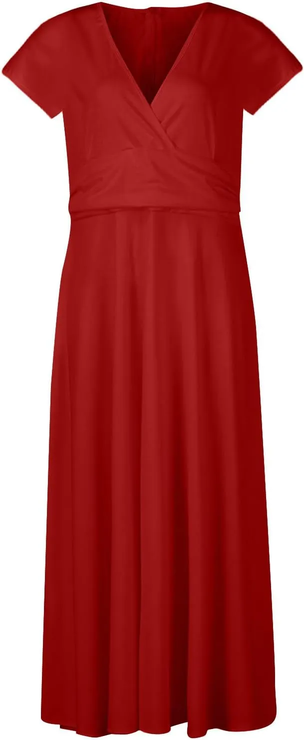 Womens Dresses Wrap V Neck Cap Sleeve Sundresses Elegant Flowy Long Dresses Floral Print Loose Beach Dress