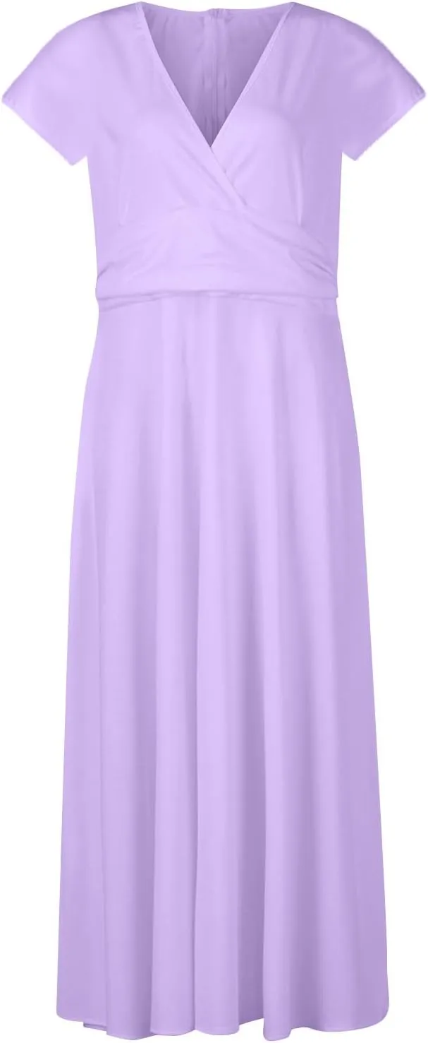 Womens Dresses Wrap V Neck Cap Sleeve Sundresses Elegant Flowy Long Dresses Floral Print Loose Beach Dress