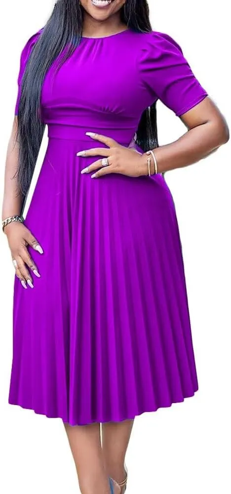 Women's Fall Midi Dress Wrap Flowy Ruffle Pleated Casual Dresses Pleated Dress