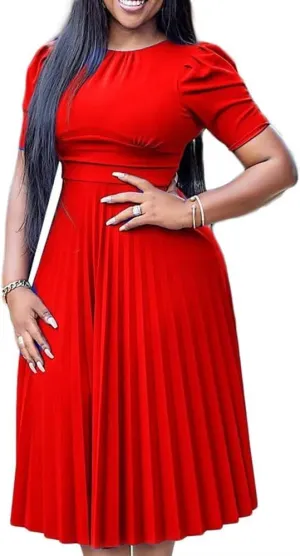 Women's Fall Midi Dress Wrap Flowy Ruffle Pleated Casual Dresses Pleated Dress