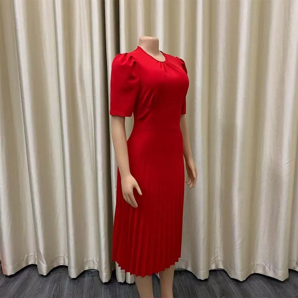 Women's Fall Midi Dress Wrap Flowy Ruffle Pleated Casual Dresses Pleated Dress