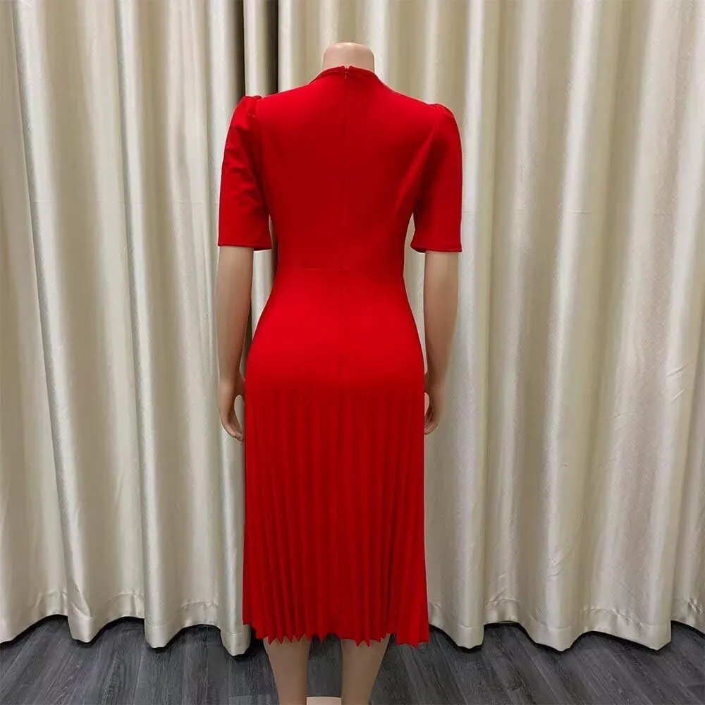 Women's Fall Midi Dress Wrap Flowy Ruffle Pleated Casual Dresses Pleated Dress