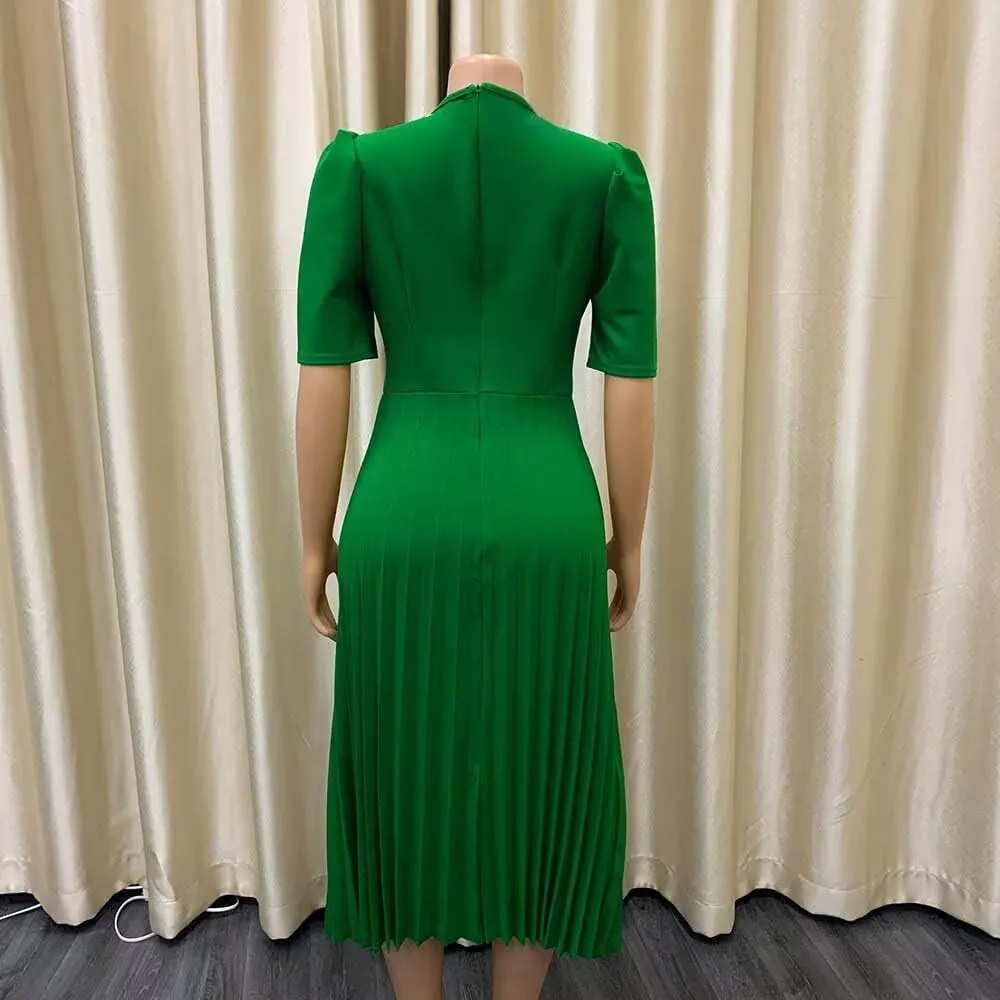 Women's Fall Midi Dress Wrap Flowy Ruffle Pleated Casual Dresses Pleated Dress