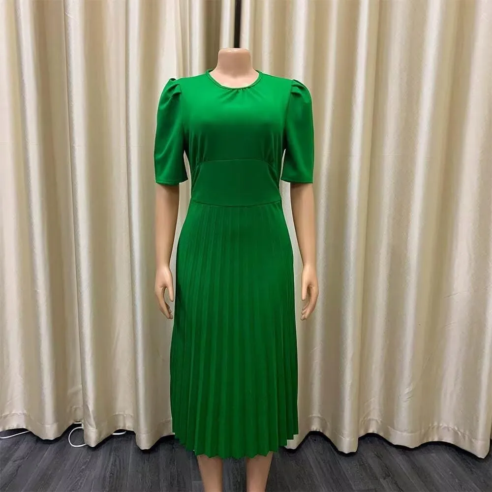 Women's Fall Midi Dress Wrap Flowy Ruffle Pleated Casual Dresses Pleated Dress