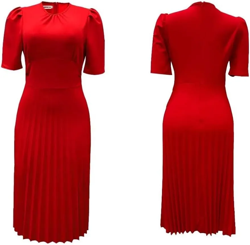 Women's Fall Midi Dress Wrap Flowy Ruffle Pleated Casual Dresses Pleated Dress