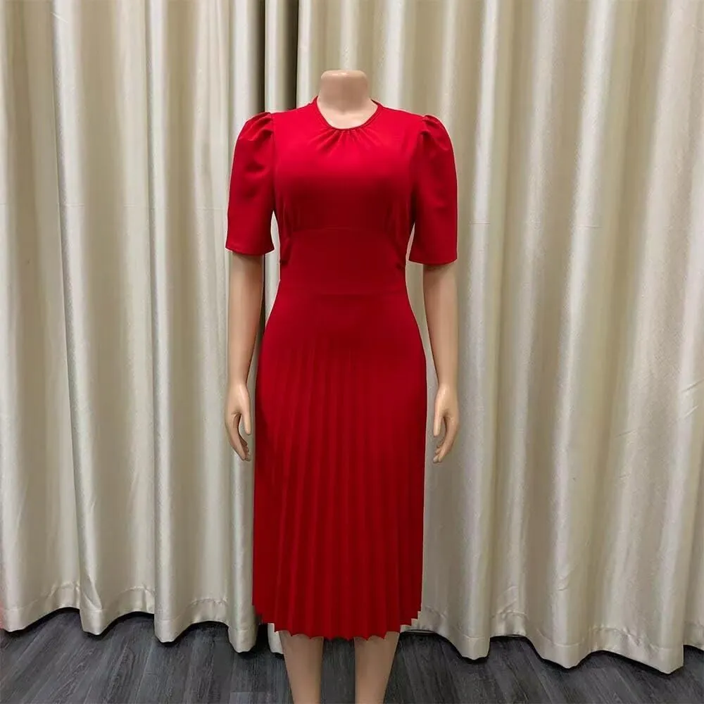 Women's Fall Midi Dress Wrap Flowy Ruffle Pleated Casual Dresses Pleated Dress