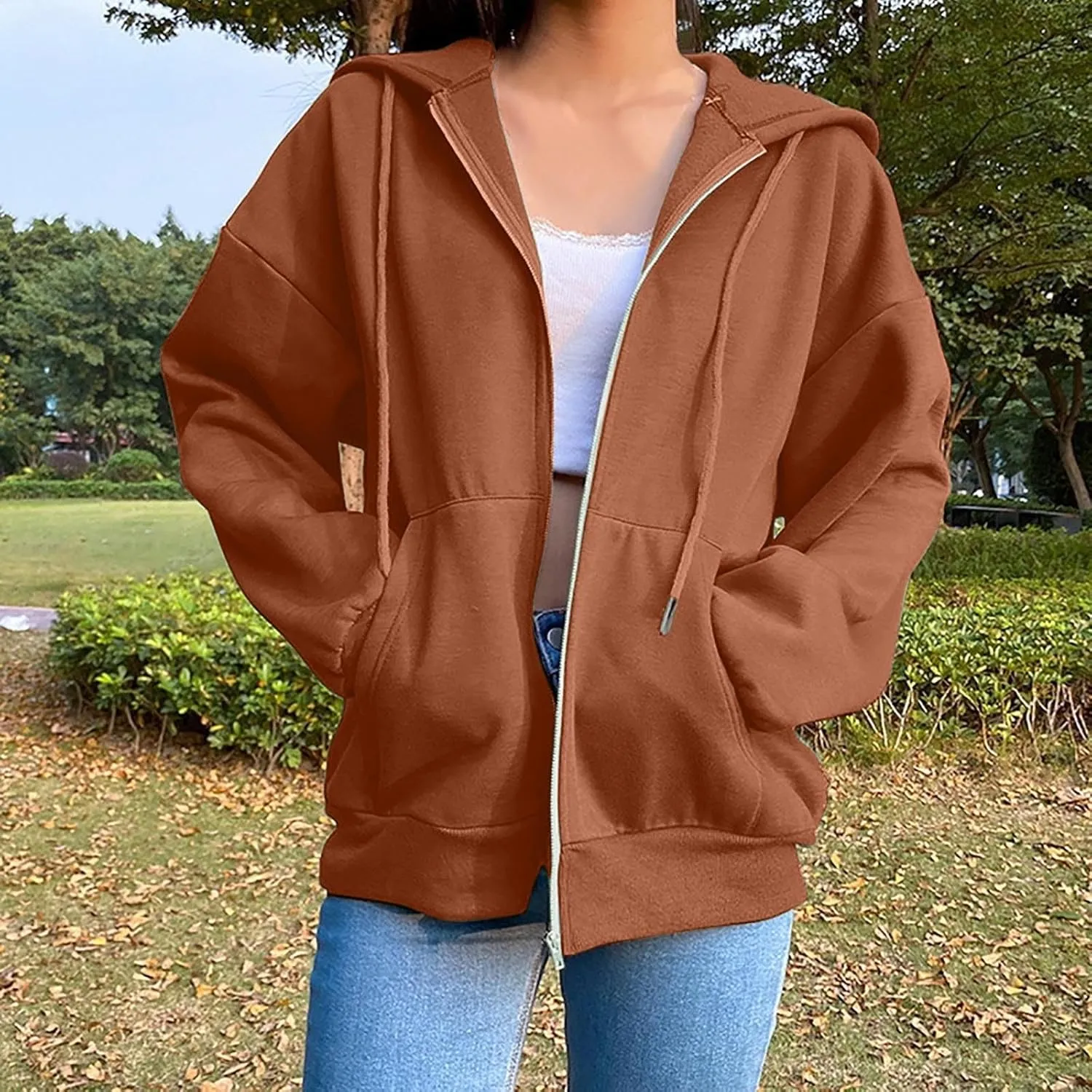Womens Fleece Zip Up Jacket Lightweight Fall Jackets y2k Clothes Teen Girls Trendy Hoodies Sweatshirts With Pockets