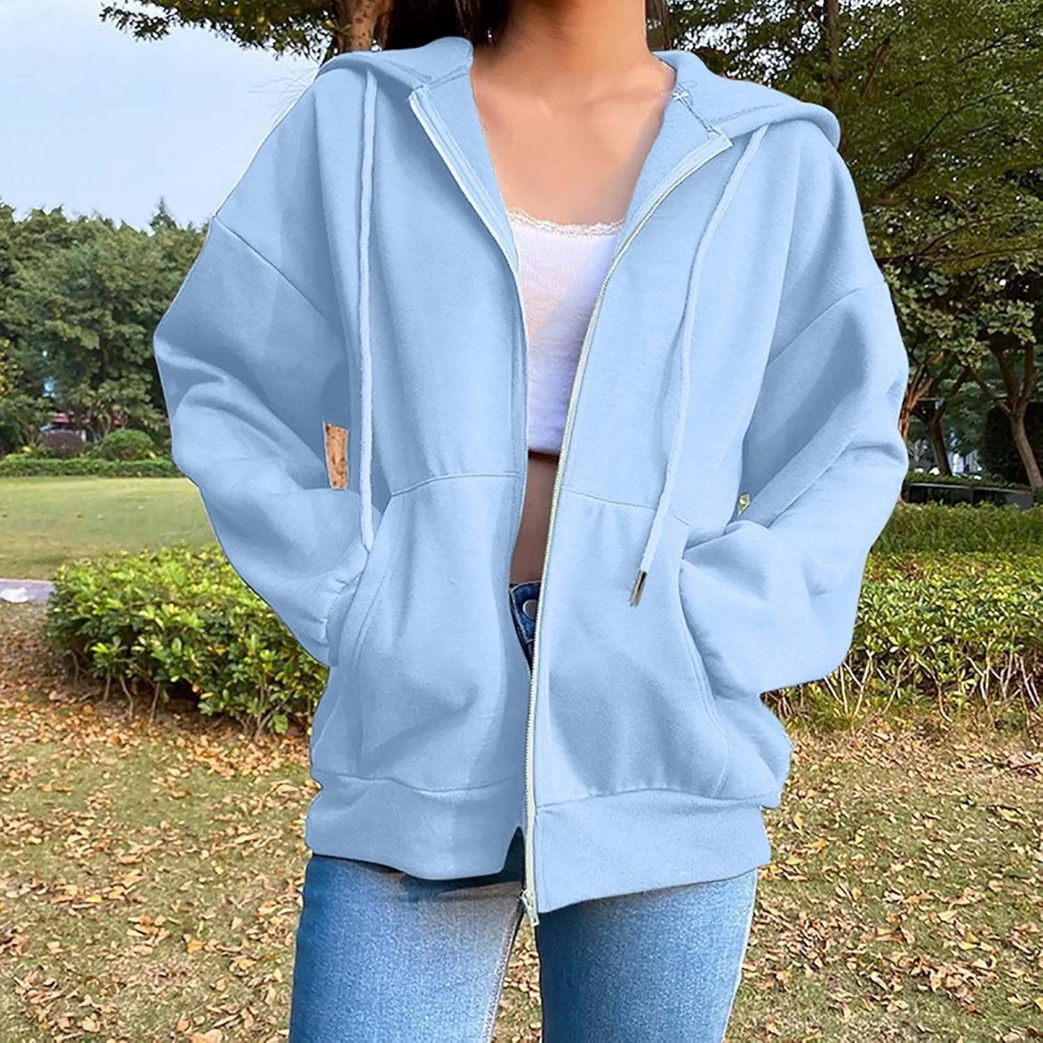 Womens Fleece Zip Up Jacket Lightweight Fall Jackets y2k Clothes Teen Girls Trendy Hoodies Sweatshirts With Pockets