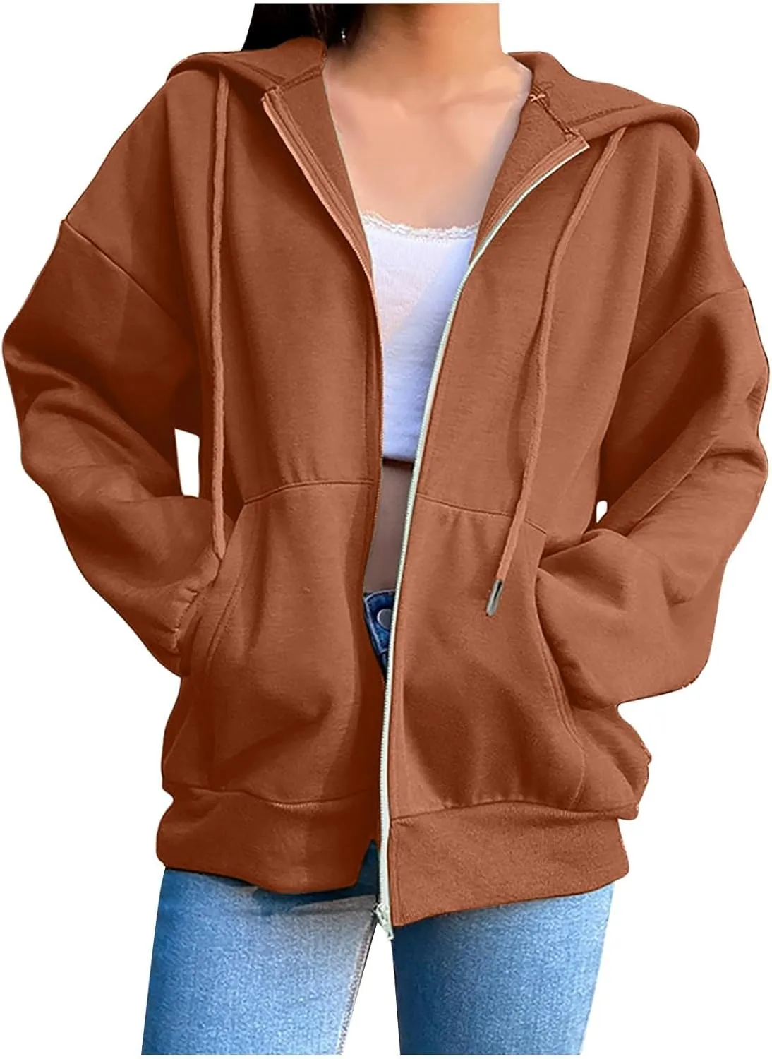 Womens Fleece Zip Up Jacket Lightweight Fall Jackets y2k Clothes Teen Girls Trendy Hoodies Sweatshirts With Pockets