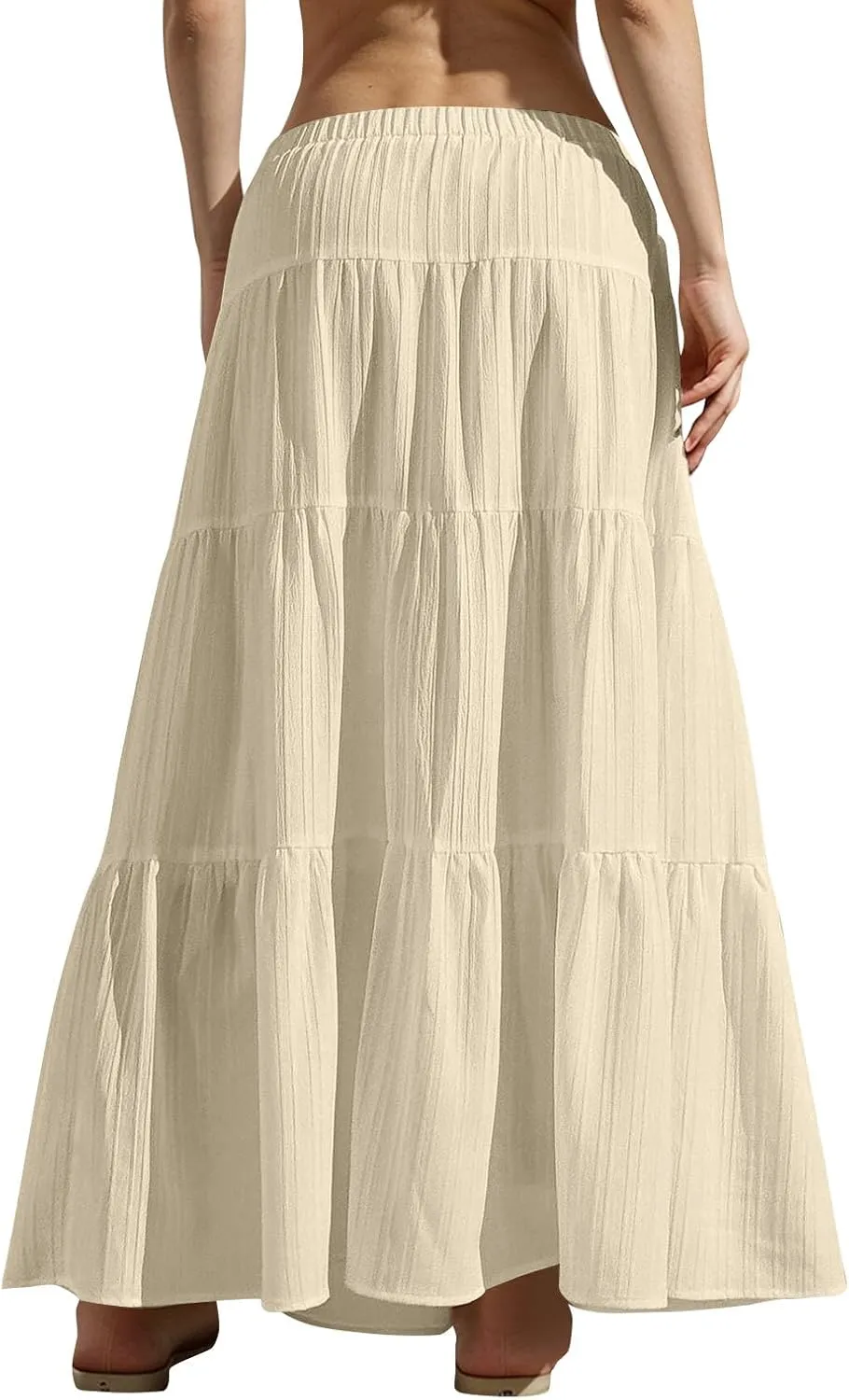 Women's Flowy Flared Ruffle Boho Long Skirt Summer Maxi Skirt Tiered Long Vacation A-Line Pleated Drawstring Swing Skirts