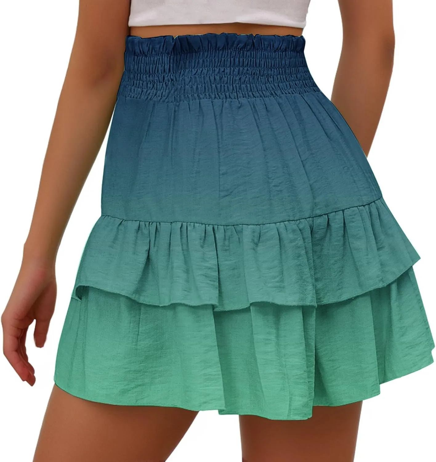 Womens Flowy High Waisted Shorts Summer Casual Ruffle Skorts Cute Mini Skirts Trendy Gradient Comfy Beach Short Pants