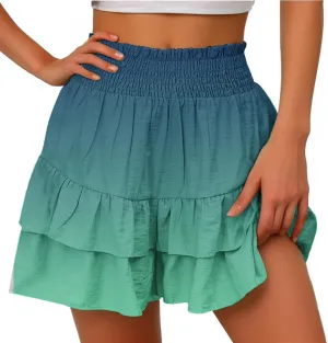 Womens Flowy High Waisted Shorts Summer Casual Ruffle Skorts Cute Mini Skirts Trendy Gradient Comfy Beach Short Pants