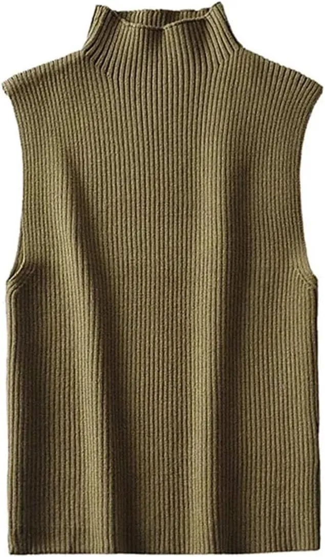Women's Four Seasons Solid Color Slim Ribbed Knitted Vest Retro Sleeveless Camisole