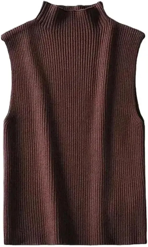 Women's Four Seasons Solid Color Slim Ribbed Knitted Vest Retro Sleeveless Camisole